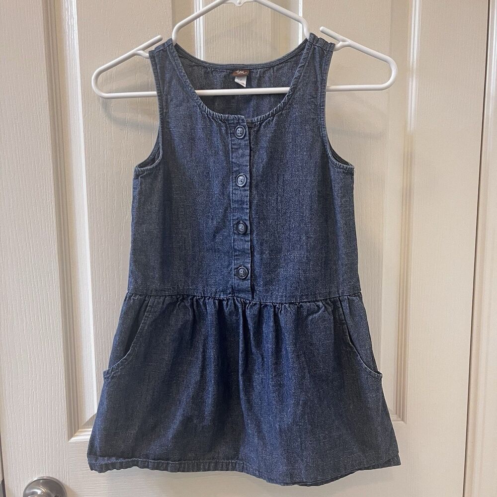Tea Collection Chambray Denim Button Up Jumper Dress Girls Size 7